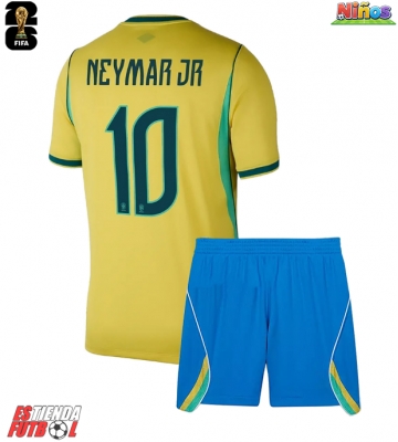 Brasil Neymar Jr #10 Primera Equipación Niños Mundial 2026 Manga Corta (+ Pantalones cortos)